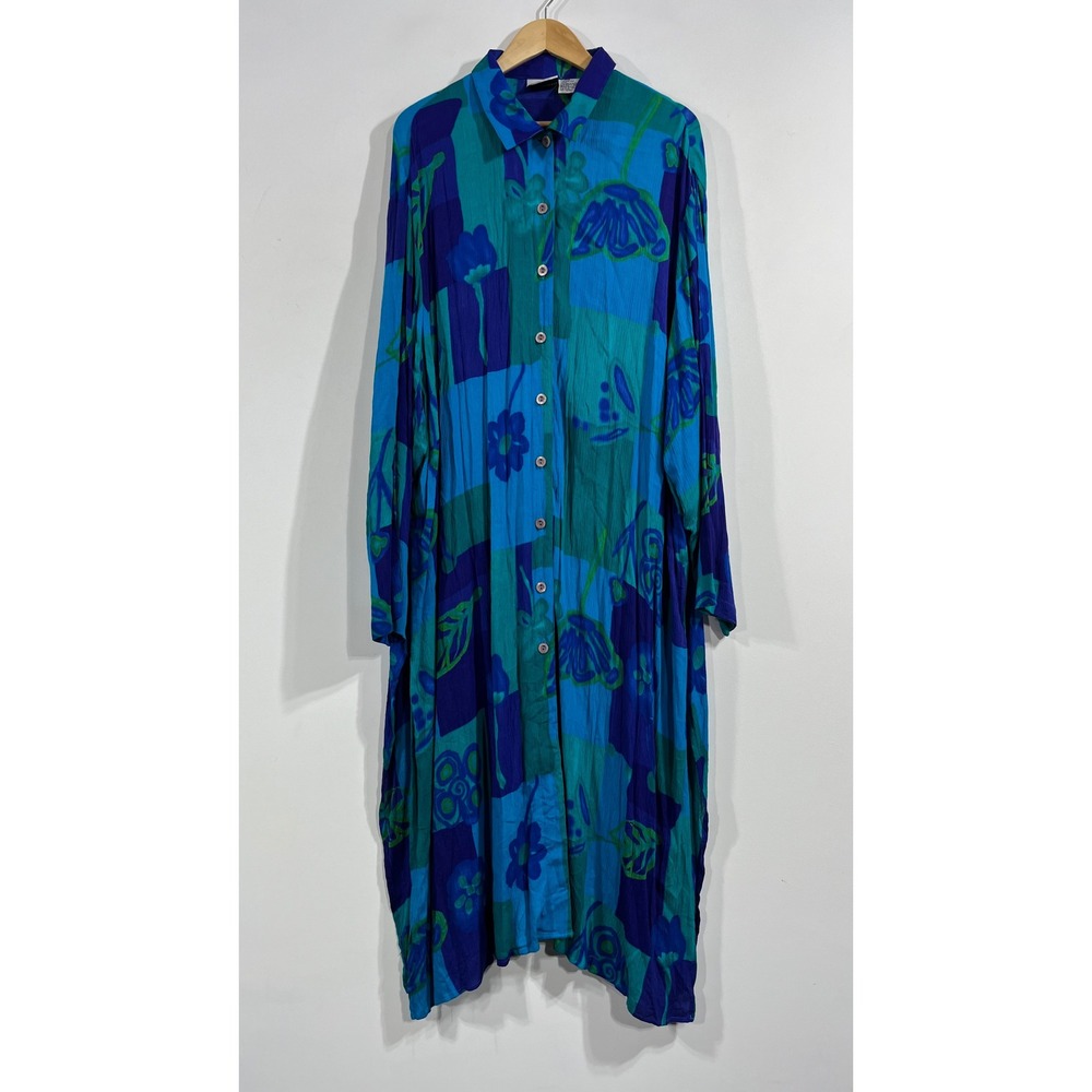 Fashion Bug VTG 90s Artsy Patchwork Boho Floral Maxi Shirt Dress 30 32 Statement